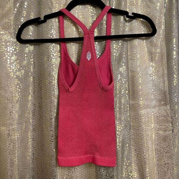Free People Happiness Runs Lurex Sweetheart Crop Tank Pink Glitter Lovestruck - Picture 2 of 8